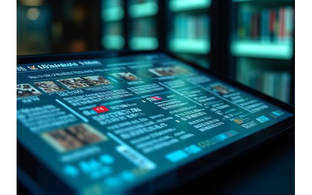 様々な言語で表示されたデジタルアーカイブのインターフェース。世界中の人々がアクセスできることを示唆。